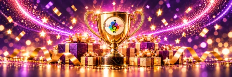 Coupe dorée entourée de cadeaux et de confettis pour les concours LASDI.