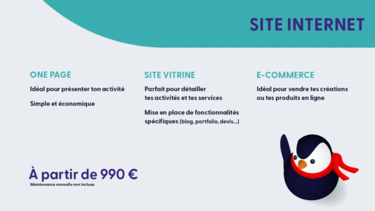 Présentation des créations de sites une page, vitrines et e-commerce proposées par Francis AITK à partir de 990 €.