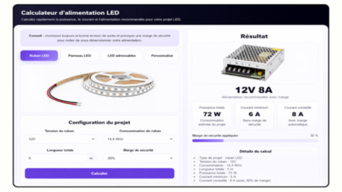 Calculateur de résistances avec calculateur d’alimentation LED pour ruban et LED adressables
