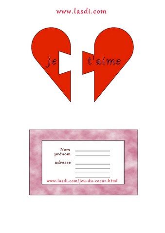 jeu du cœur en carton à imprimer modèle avec carte message