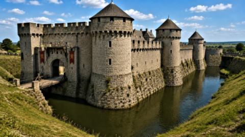 Fossé défensif entourant un château fort médiéval