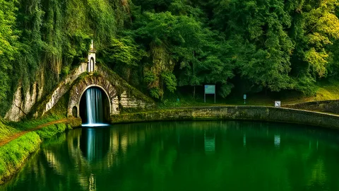 Entrée de la Percée de Thoraise, tunnel-canal avec niche de la Vierge