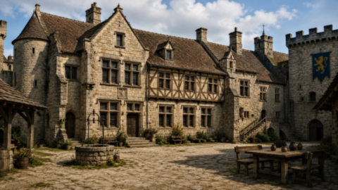 Logis seigneurial à l'intérieur d'un château fort médiéval