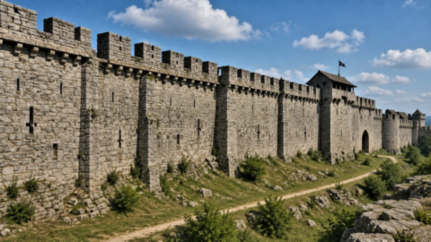 Remparts en pierre d'un château fort médiéval